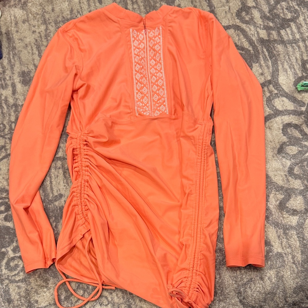 Coral pink ruched coverup